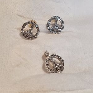 Sterling Silver Cubic Zirconia Peace Sign Set